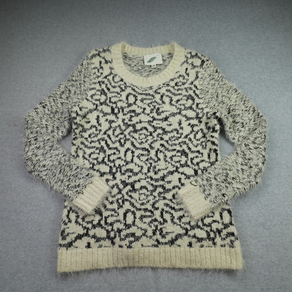 Nurture Sweater Womens M Cream Black Eyelash Knit Pullover Abstract